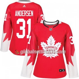 Toronto Maple Leafs Hockeydrakt Frederik Andersen 31 2017-2018 Rød Alternate Adidas Authentic - Dame